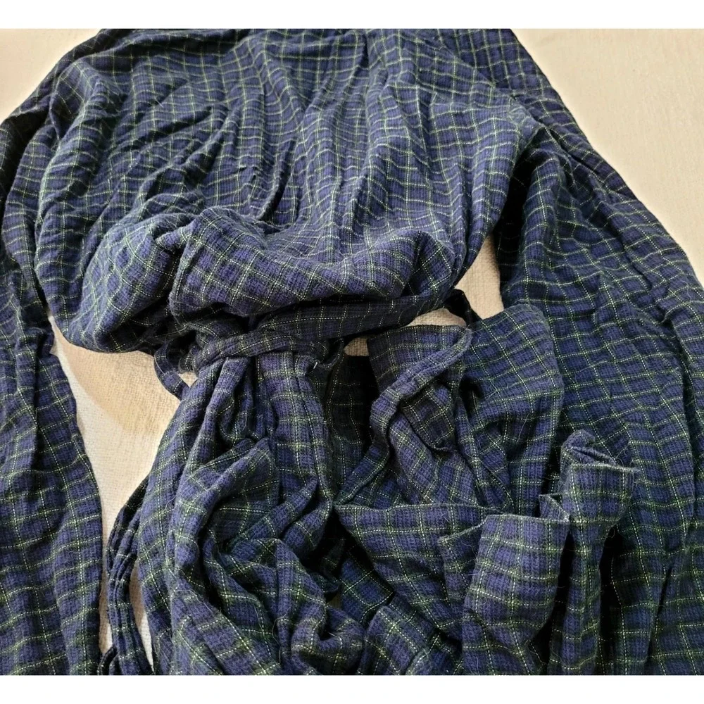 Polo Ralph Lauren Mens Plaid Robe Navy Blue Green 100% Cotton Shawl Collar S/M